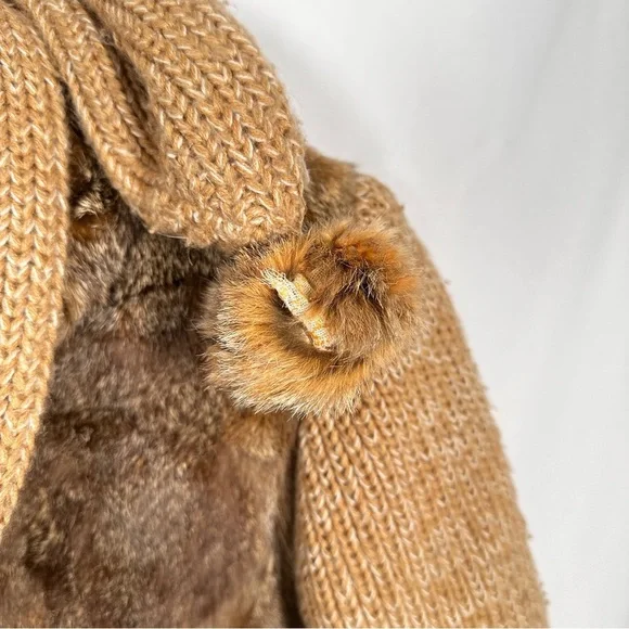1980s Vintage Niki Rabbit Fur Knit Jacket Scarf Pom Pom Small - Picture 10 of 12